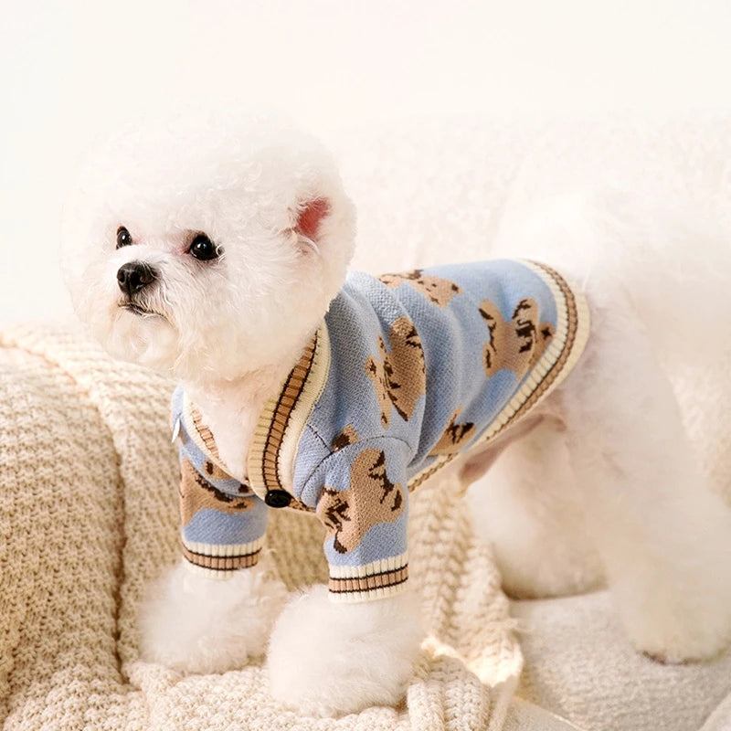 Luxury Striped Cardigan Sweater for Dogs – Warm Coat for Chihuahua, Bichon Frise & Puppies
