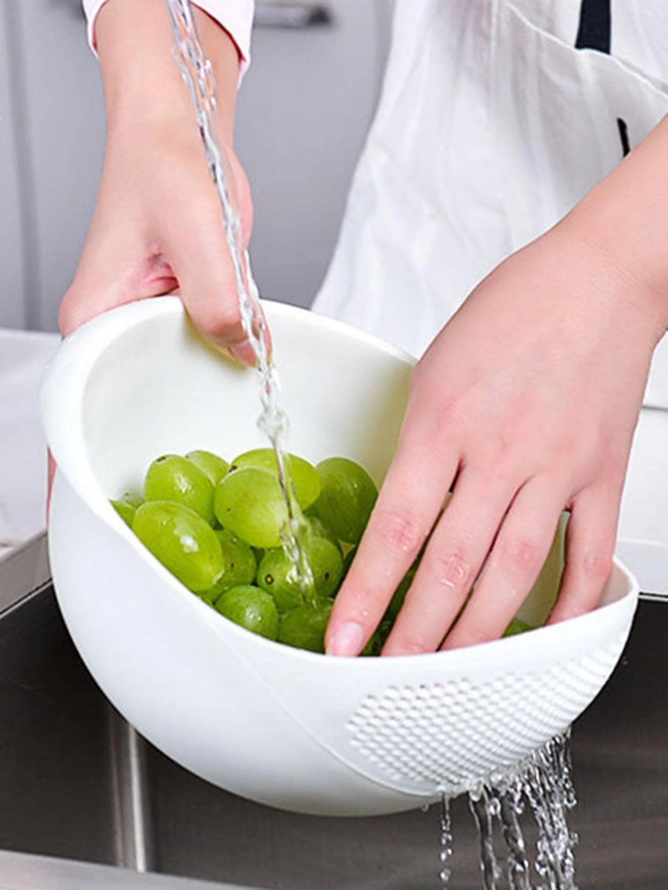 Colander Rice Bowl Drain Basket with Handle for Fruits & Washing Organizer