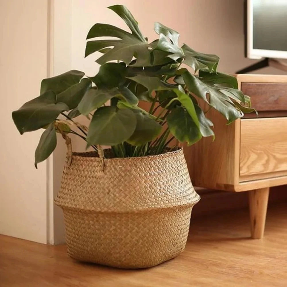 Storage Baskets - Straw Wicker Rattan Hanging Flowerpot, Seagrass Folding Laundry & Garden Plant Basket, Home Decor
