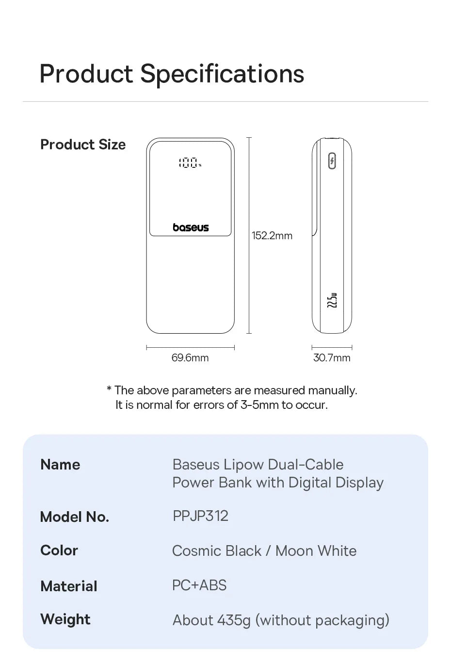 Baseus 20000mAh Power Bank, PD 22.5W Fast Charging, External Battery Charger for Xiaomi, Poco, iPhone, Samsung, iPad