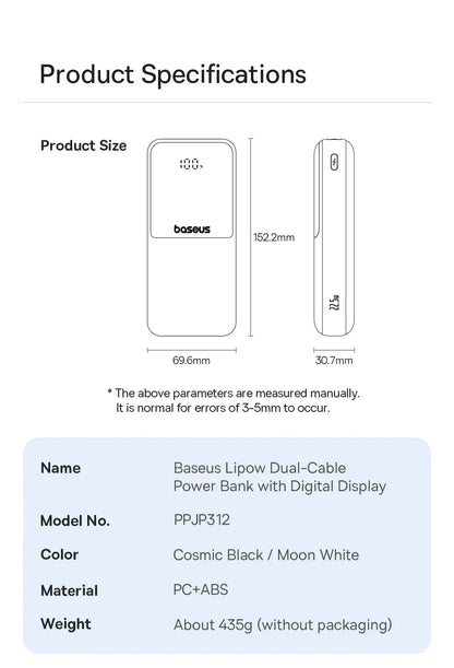 Baseus 20000mAh Power Bank, PD 22.5W Fast Charging, External Battery Charger for Xiaomi, Poco, iPhone, Samsung, iPad