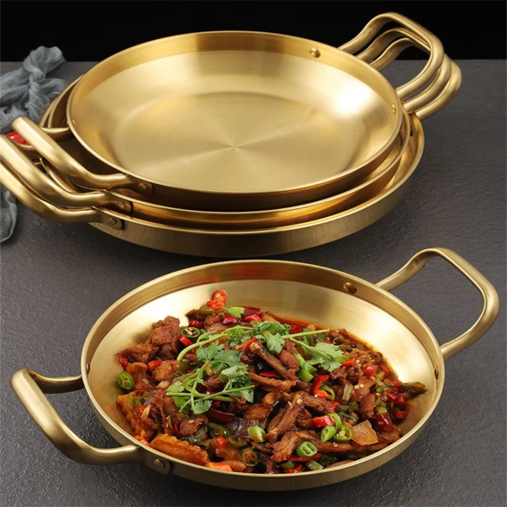 Stainless Steel Seafood Rice Pot with Handle Paella Pan Cookware
