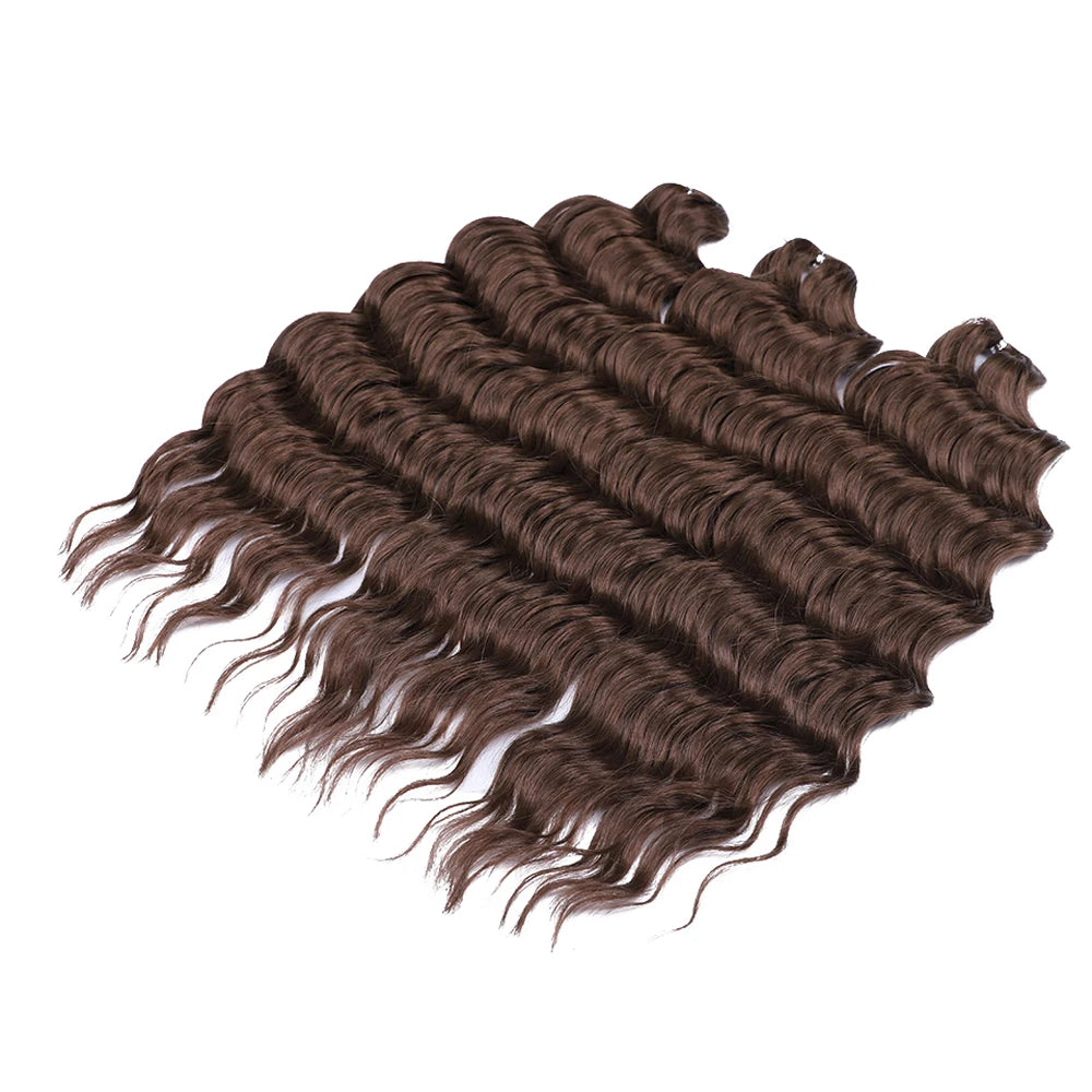 Anna Synthetic 24" Loose Deep Wave Braiding Hair Extensions - Dark Brown Water Wave Crochet Curly Hair