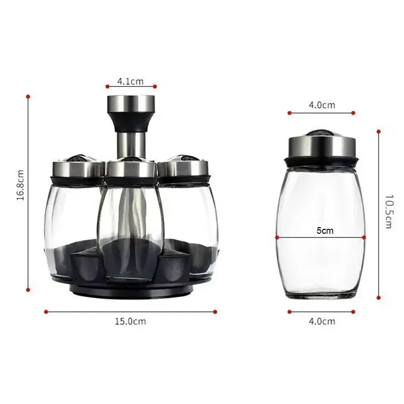 Single Bottle Glass Jar and Spice Jar Set with Rack for Seasoning, Sugar, Salt, and Pepper