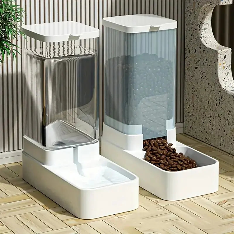 Automatic Dog Feeder & Water Dispenser Set – Plastic Gravity Food and Water Bowl