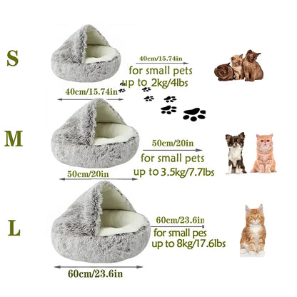 Plush Hooded Pet Bed – 2-in-1 Fluffy Sleeping Nest for Cats & Small Dogs