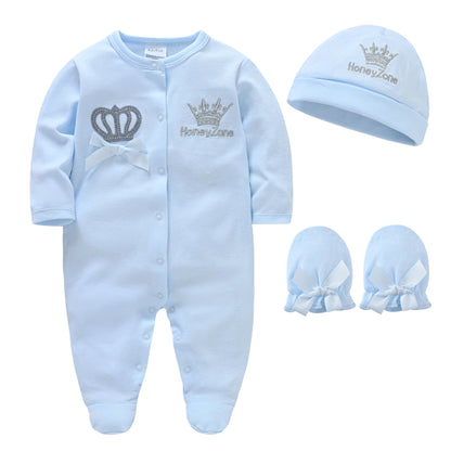 4 Pcs Baby Clothing Set, Newborn Boys Jumpsuit, Hat, Mittens & Pink Romper for 0-9 Months