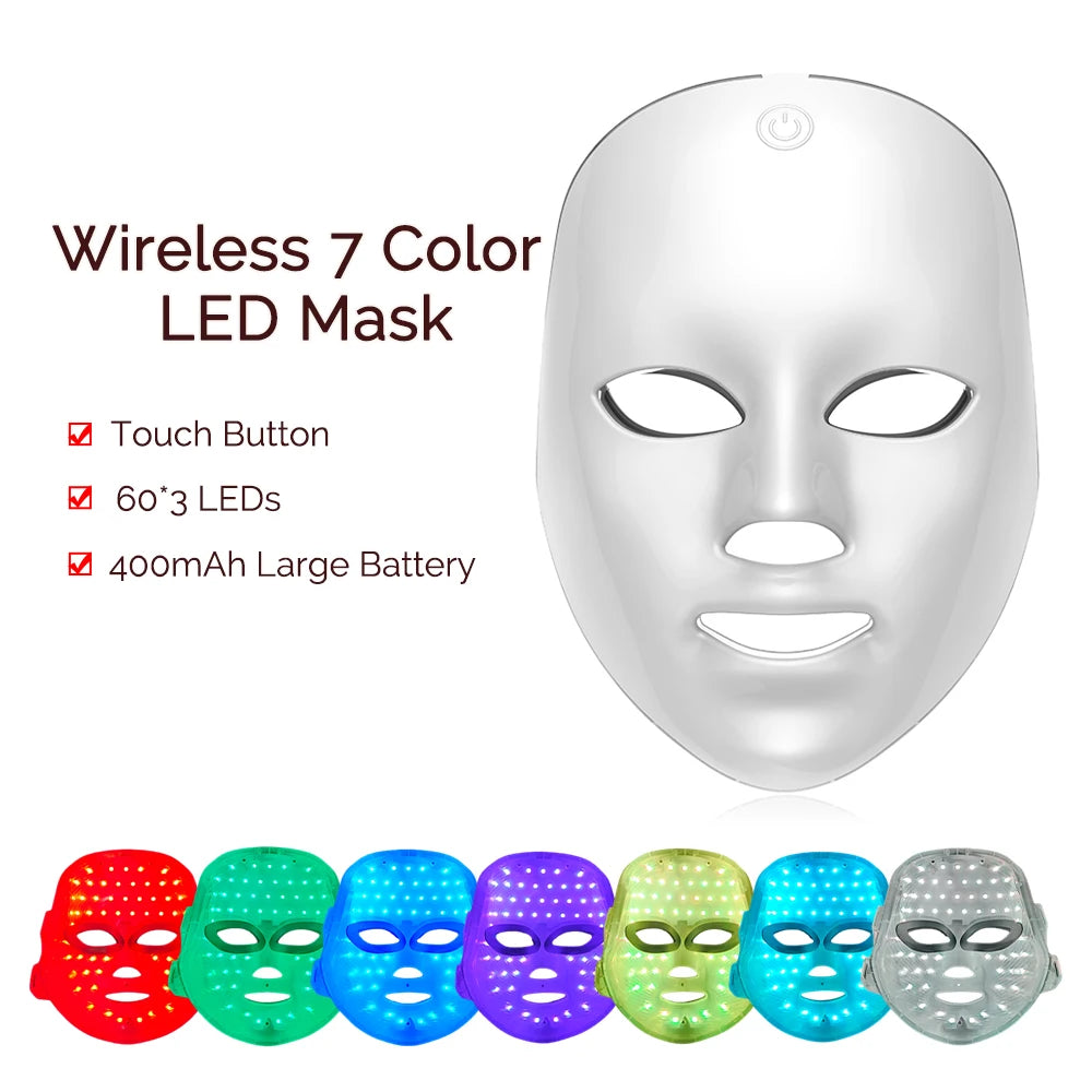 Wireless 7-Color LED Face Beauty Machine - Skin Tightening & Rejuvenation Facial & Neck Mask