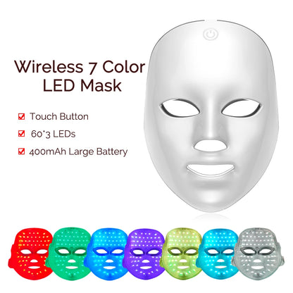 Wireless 7-Color LED Face Beauty Machine - Skin Tightening & Rejuvenation Facial & Neck Mask
