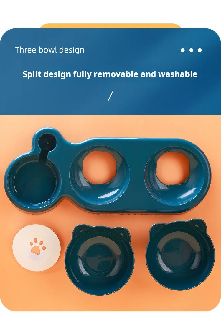 3-in-1 Tilted Pet Bowl Set with Water Feeder & Gravity Bottle for Neck Protection