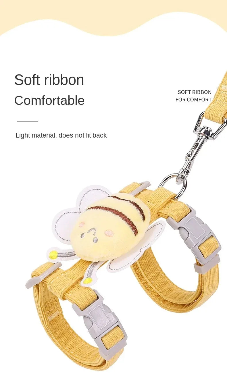 Adjustable Cat Harness, Leash & Collar Set with Cartoon Bee Design for Small & Medium Pets
