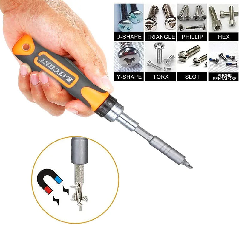 Labor-Saving Ratchet Screwdriver Set, Household Magnetic Toolbox with Torx Bits