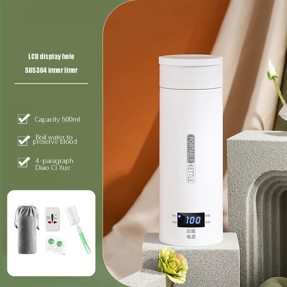 Portable Electric Kettle - Mini Travel Tea & Coffee Boiler, Keep Warm, Anti-Scald Thermo Bottle