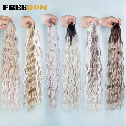 FREEDOM Synthetic Braiding Hair Extensions 24inch Loose Deep Wavy Ombre Brown Rainbow Twist