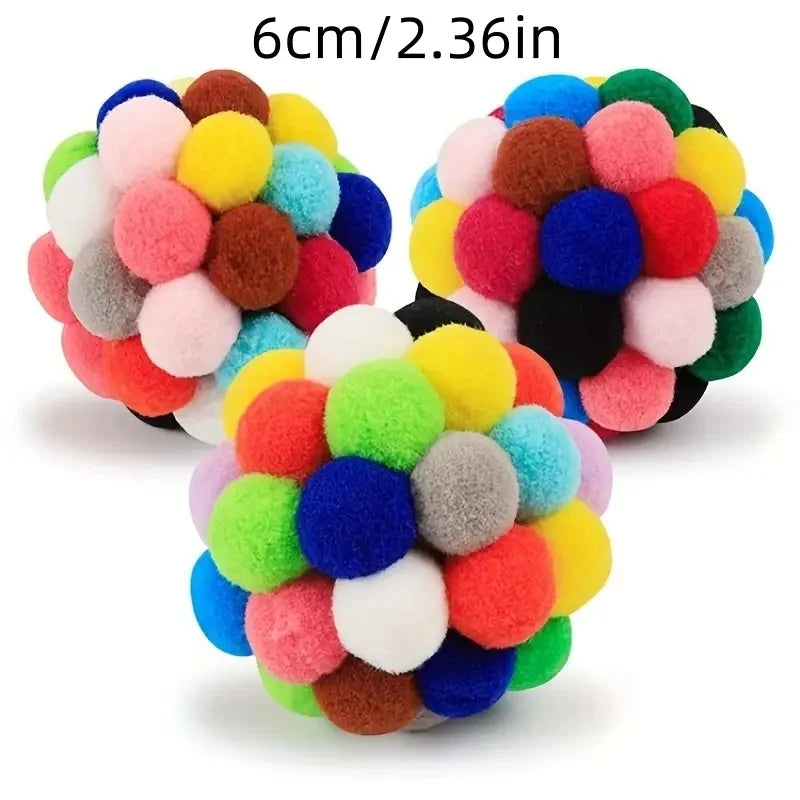 Cat Plush Ball Toy Set – Elastic Bell & Woolen Balls for Playing Cats
