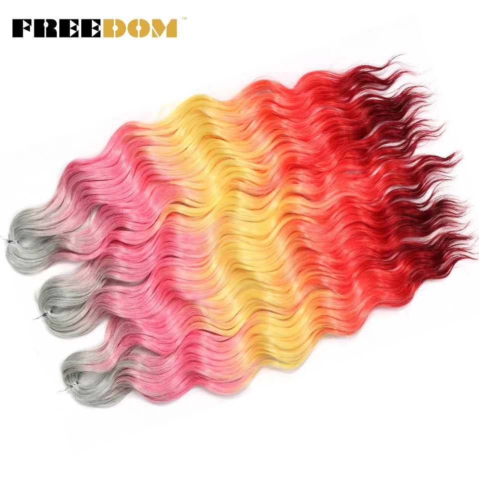 FREEDOM Synthetic Braiding Hair Extensions - 24" Deep Wavy Curly Ombre Rainbow Twist Crochet Hair