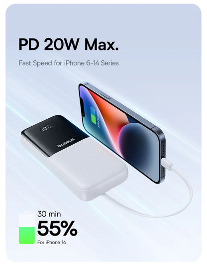 Baseus 20000mAh Power Bank, PD 22.5W Fast Charging, External Battery Charger for Xiaomi, Poco, iPhone, Samsung, iPad