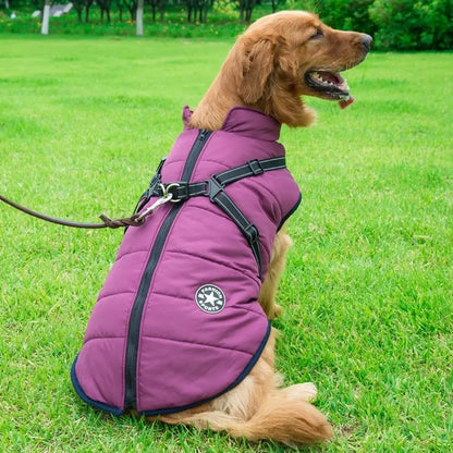Large Pet Dog Jacket with Harness – Winter Warm Waterproof Coat for Big Dogs & Small Breeds
