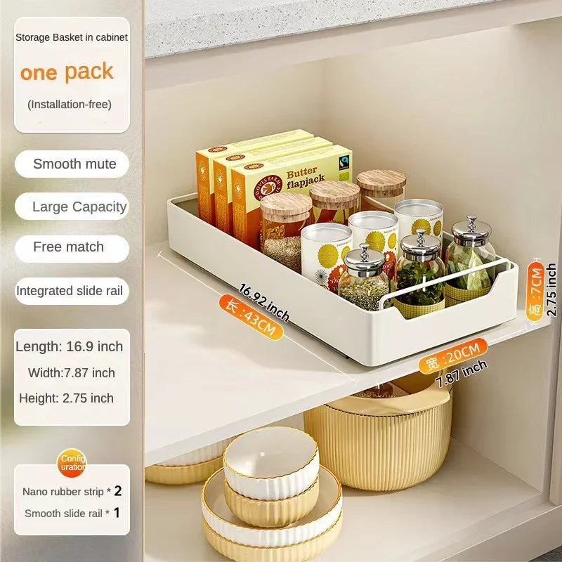 Pull Out Kitchen Storage Shelf with Slide Rails and Spice Organizer Rack