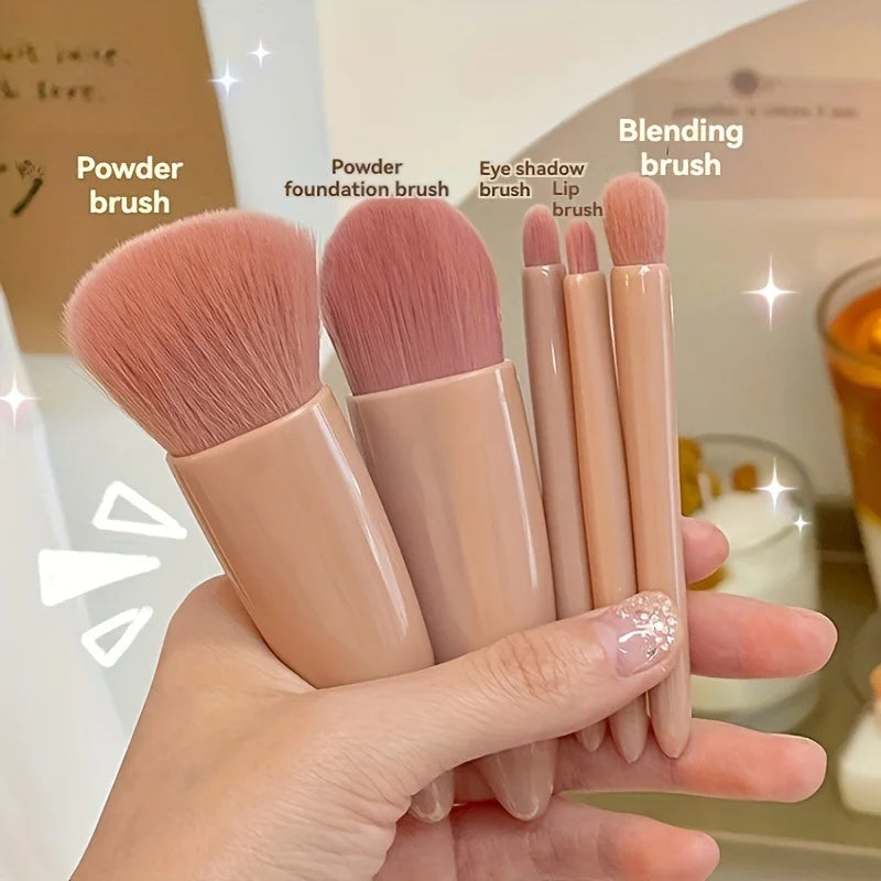 5Pcs Portable Foldable Makeup Brush Set with Mirror - Travel Kit