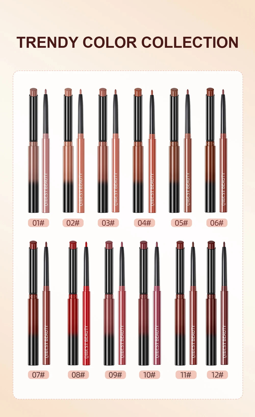 QIBEST 2PC Matte Velvet Lipstick & Lipliner Set - Long Lasting Red Lip Contour Pencil
