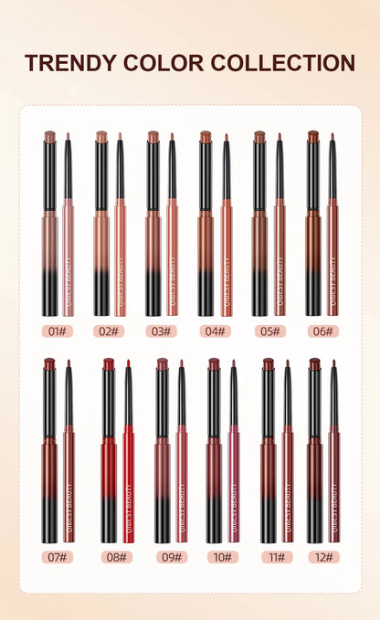QIBEST 2PC Matte Velvet Lipstick & Lipliner Set - Long Lasting Red Lip Contour Pencil