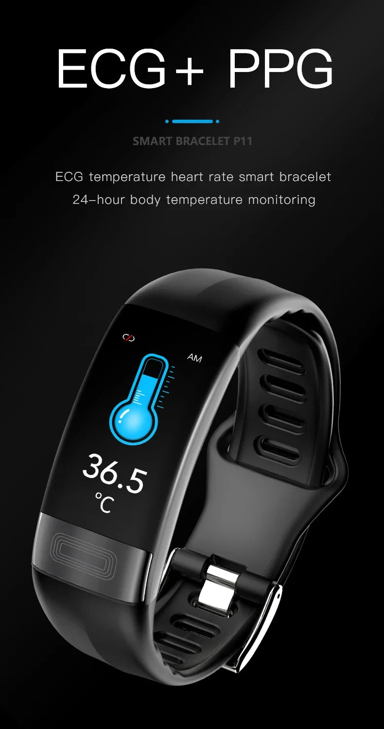 P11 Plus Smart Bracelet, EKG Smartwatch, Waterproof Activity Tracker, Heart Rate Monitor, Fitness Band for Men