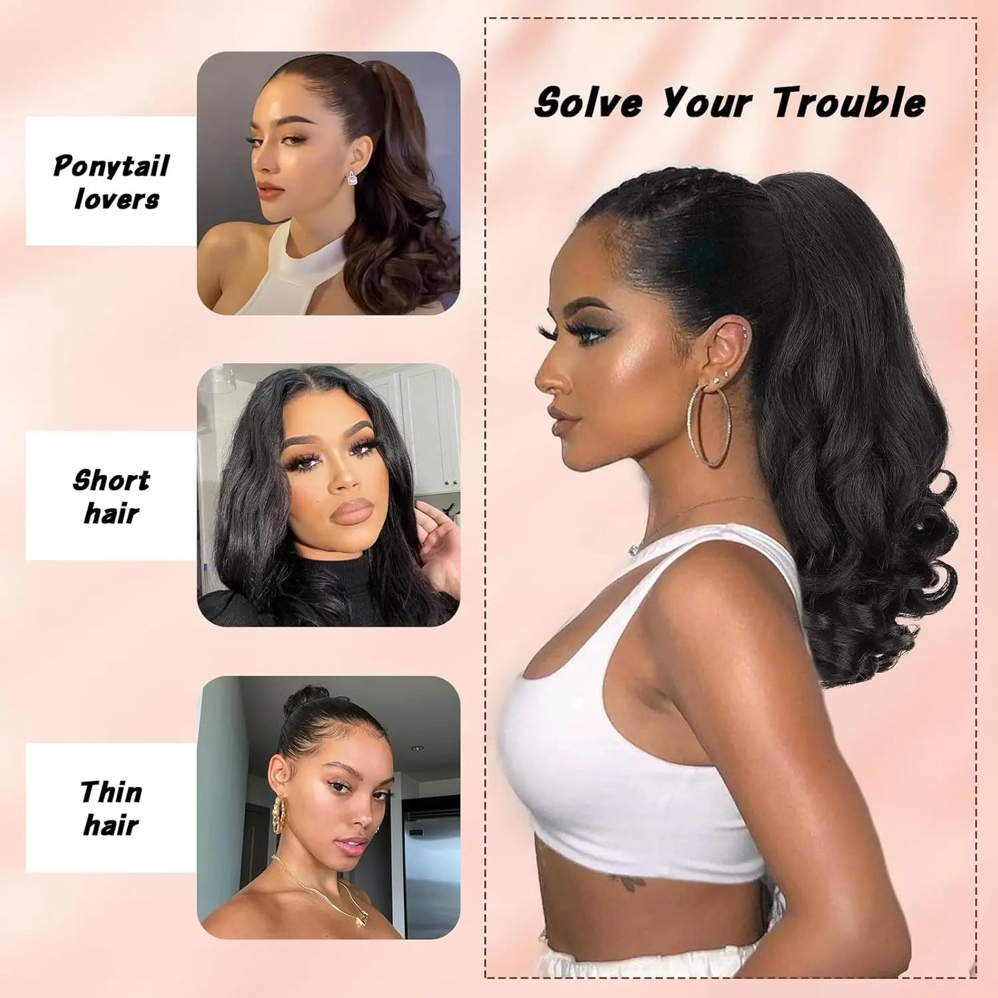 Short Afro Kinky Curly Drawstring Ponytail Synthetic Hairpiece for Women
