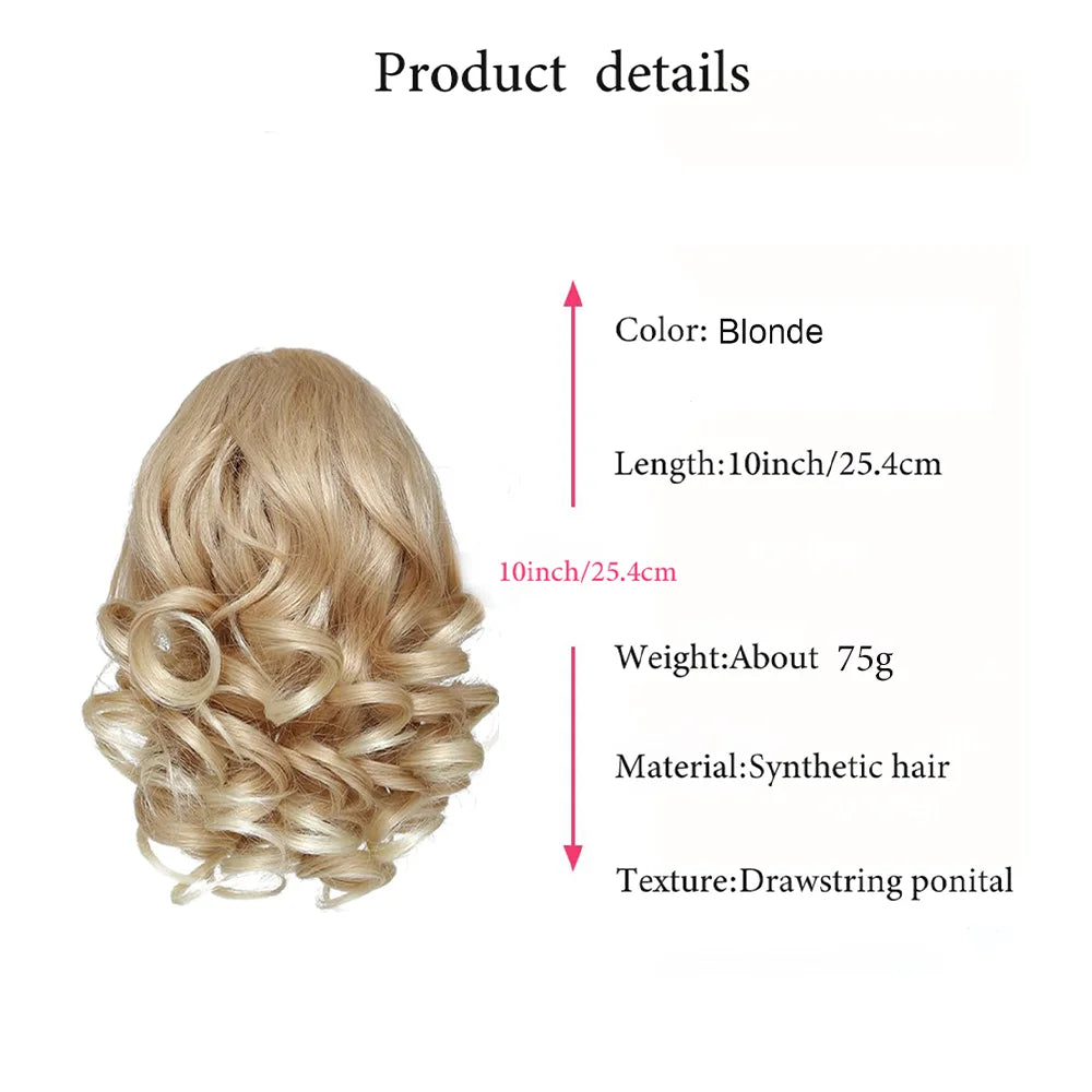Short Curly Drawstring Ponytail Extensions - Synthetic Clip-in Hair for Daily Use