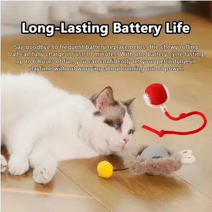 Rechargeable Cat Toy Automatic Rolling Ball with Simulated Tail Electric Pet Interactive Toy for Cats & Dogs