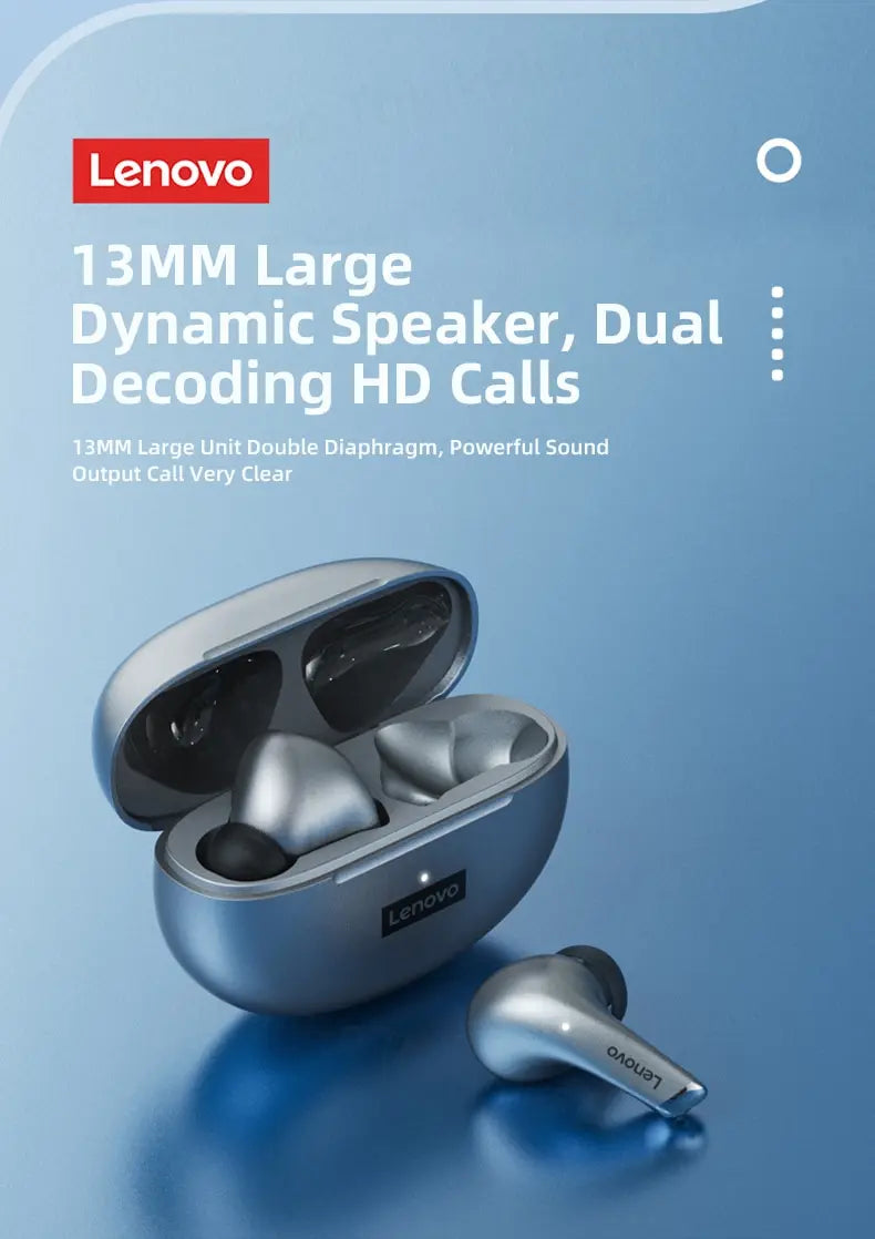 Lenovo LP5 Wireless Bluetooth Earbuds - HiFi Music, Sports Waterproof Headset with Mic for Business & Everyday Use