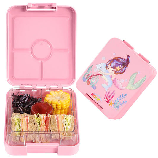 AOHEA Mermaid Bento Lunch Box for Kids, 4-Compartment Toddler Containers for School or Daycare