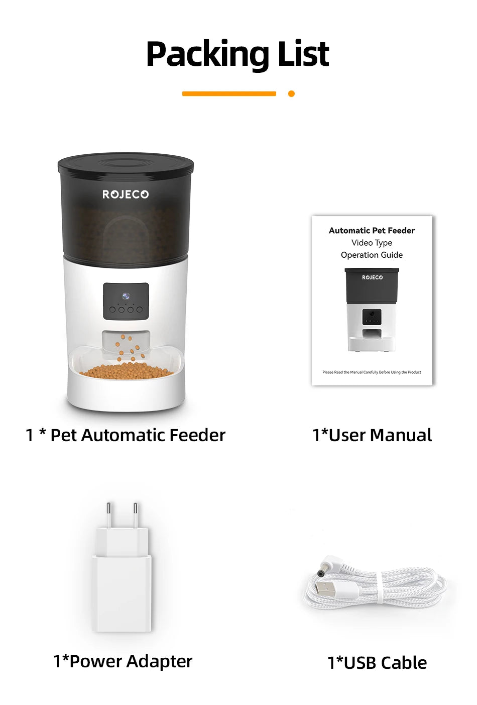 ROJECO Automatic Cat Feeder with Camera & Smart Voice Recorder for Cats & Dogs
