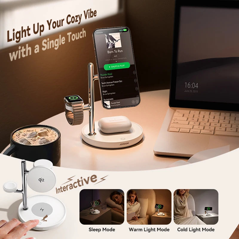Joyroom 4-in-1 Qi2 Fast Wireless Charger - 15W Magnetic Charging Station for iPhone 12-16, iWatch & AirPods 4/3/2/Pro