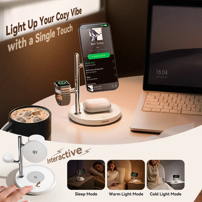 Joyroom 4-in-1 Qi2 Fast Wireless Charger - 15W Magnetic Charging Station for iPhone 12-16, iWatch & AirPods 4/3/2/Pro