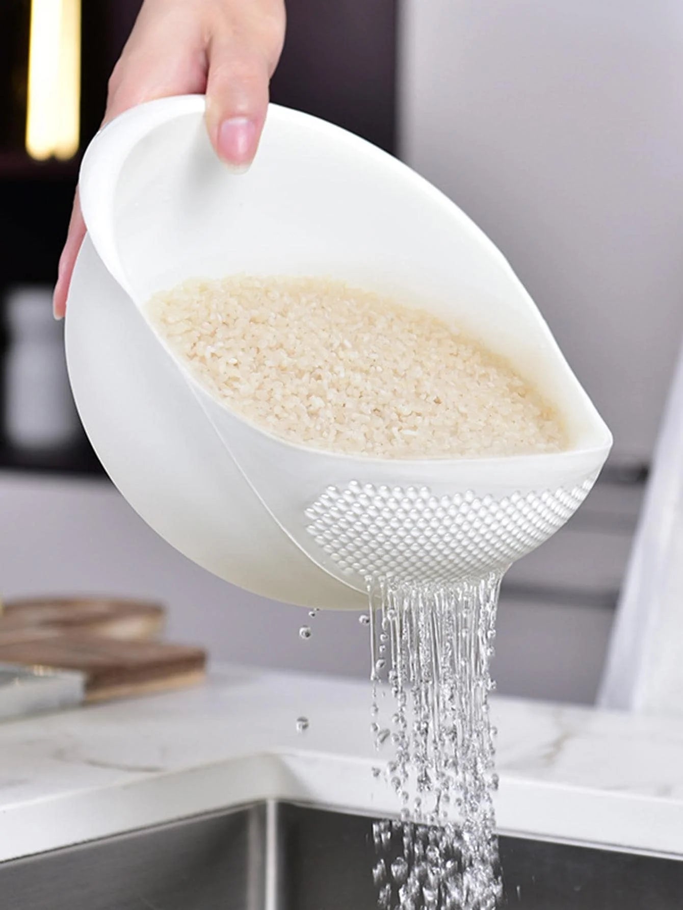 Colander Rice Bowl Drain Basket with Handle for Fruits & Washing Organizer