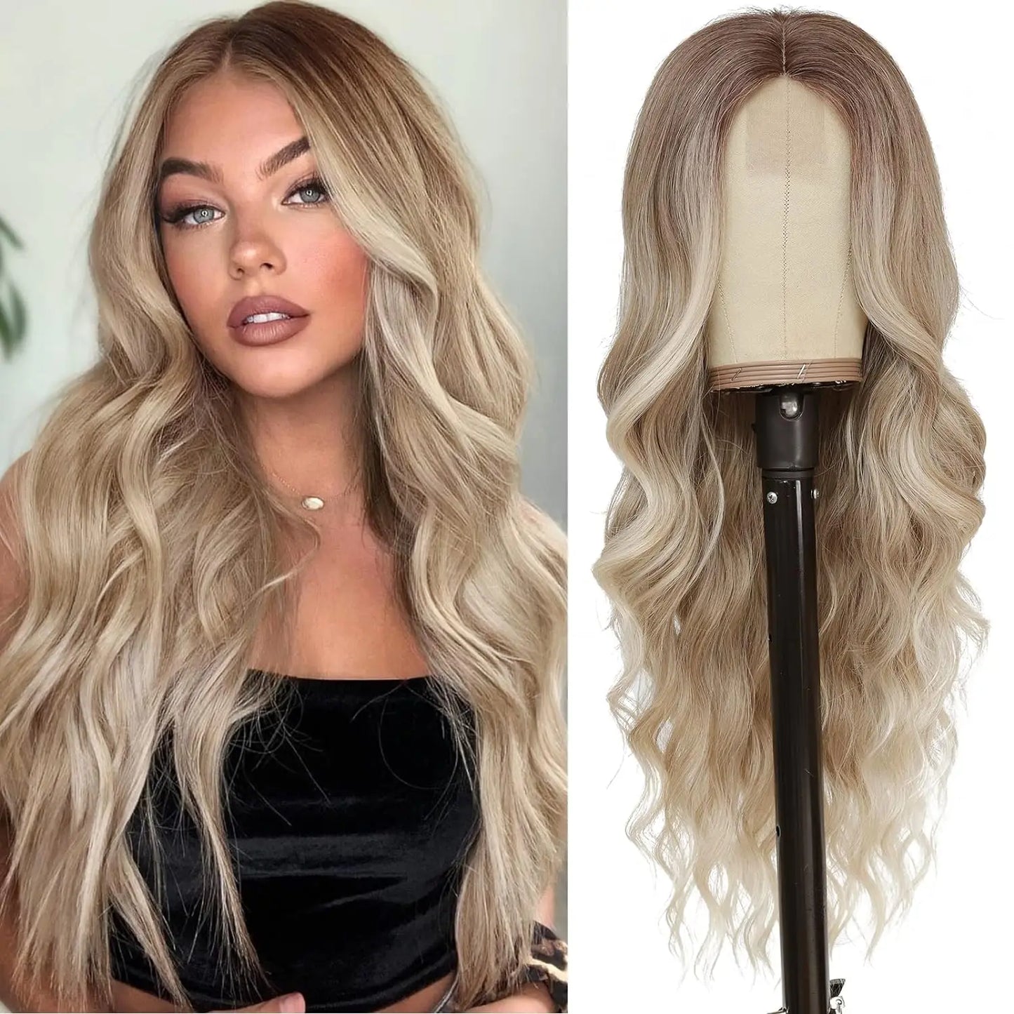 Synthetic Long Lace Ombre Blonde Wavy Wig 26 Inch for Women