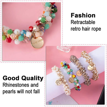 Crystal Pearls Hair Rope Handmade Elastic Beaded Ponytail Holder for Women & Girls Hair Accessories