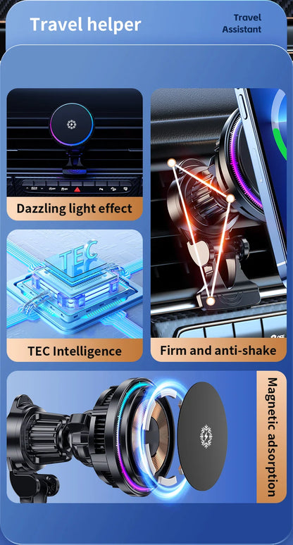 Magnetic Car Wireless Charger & Cooling Phone Holder Mount for MagSafe iPhone 12-16 Pro Max Fast Charging Stand