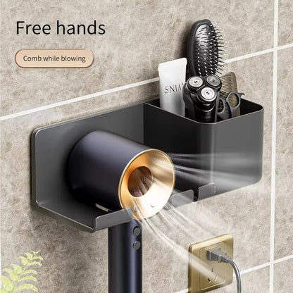 Wall-Mounted Hair Dryer Holder, Organizer Box & Straightener Stand for Bathroom Accessories