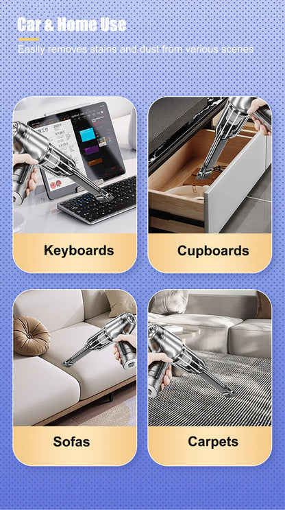 Portable Wireless Car Vacuum Cleaner, 95000PA Strong Suction Handheld Blower for Home & Car