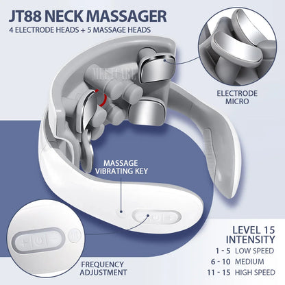 TENS Pulse Wireless Back & Neck Massager - Smart Heating Pain Relief for Shoulders & Muscles