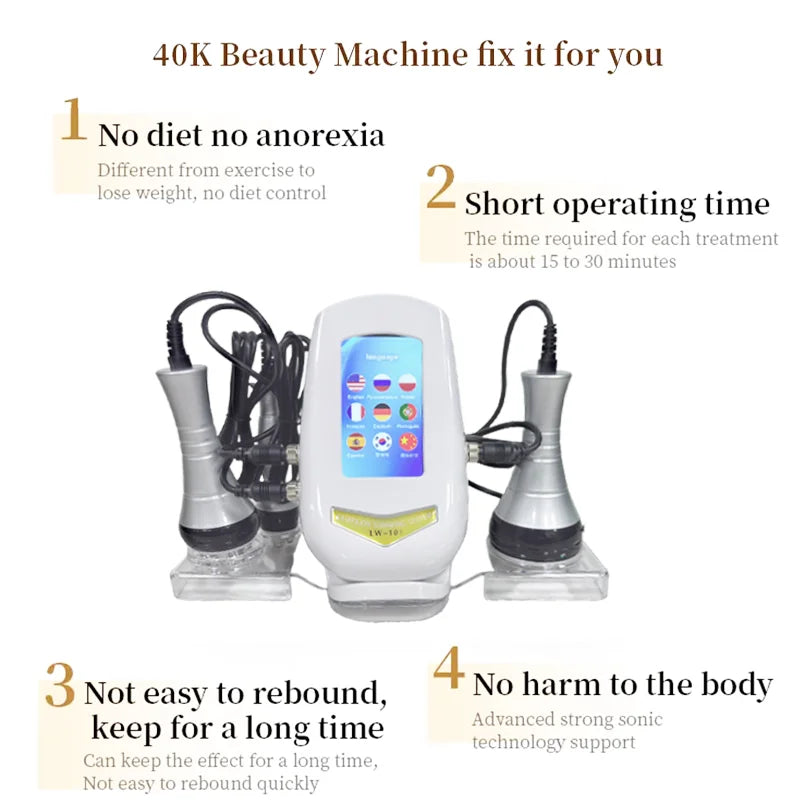 40K 3-in-1 Ultrasonic Body Shaping Instrument - Beauty Massage & Negative Pressure Slimming for Facial Care