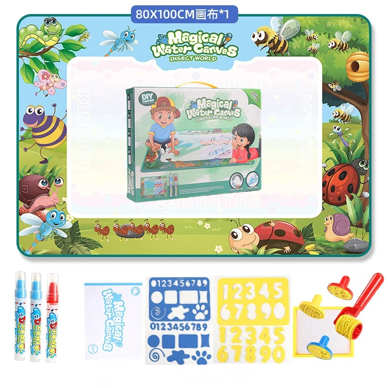 100x80CM Magic Water Drawing Mat with Reusable Pens, Montessori Doodle Painting Board for Kids