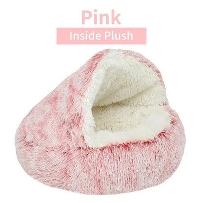 Plush Hooded Pet Bed – 2-in-1 Fluffy Sleeping Nest for Cats & Small Dogs