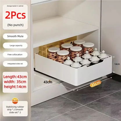 Pull Out Kitchen Storage Shelf with Slide Rails and Spice Organizer Rack