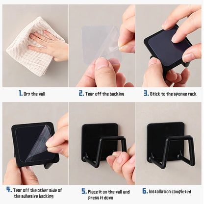 Self-Adhesive Sponge Holder for Kitchen Sink with Drying Rack
