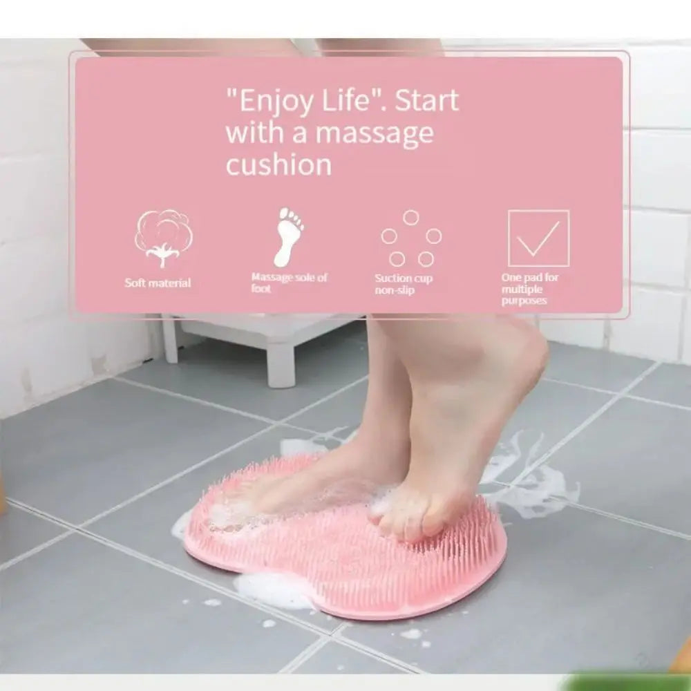 Exfoliating Shower Massage Scraper & Non-slip Bath Mat with Silicone Foot Wash Brush