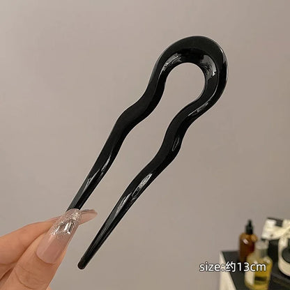 U-Shaped Hairpin with Mineral Pattern Elegant Vintage Chinese Style Women's Hair Accessory