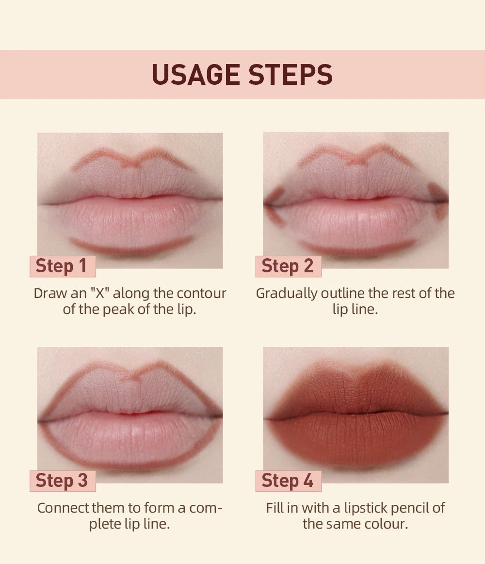 QIBEST 2PC Matte Velvet Lipstick & Lipliner Set - Long Lasting Red Lip Contour Pencil